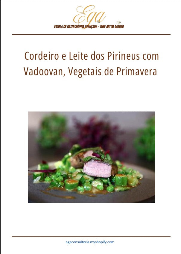 Cordeiro e Leite dos Pirineus com Vadoovan, Vegetais de Primavera - 30 reais (BRL R$) corresponde a mais ou menos 5 €