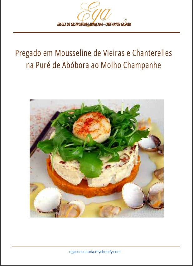 Pregado em Mousseline de Vieiras e Chanterelles na Puré de Abóbora ao Molho Champanhe - 30 reais (BRL R$) corresponde a mais ou menos 5 €