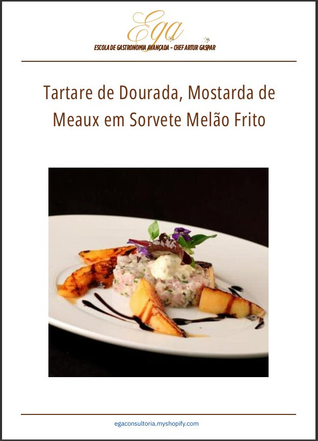 Tartare de Dourada, Mostarda de Meaux em Sorvete Melão Frito - 30 reais (BRL R$) corresponde a mais ou menos 5 €