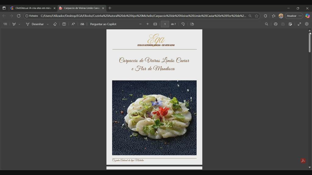 Carpaccio de Vieiras Limão Caviar e Flor de Mandioca