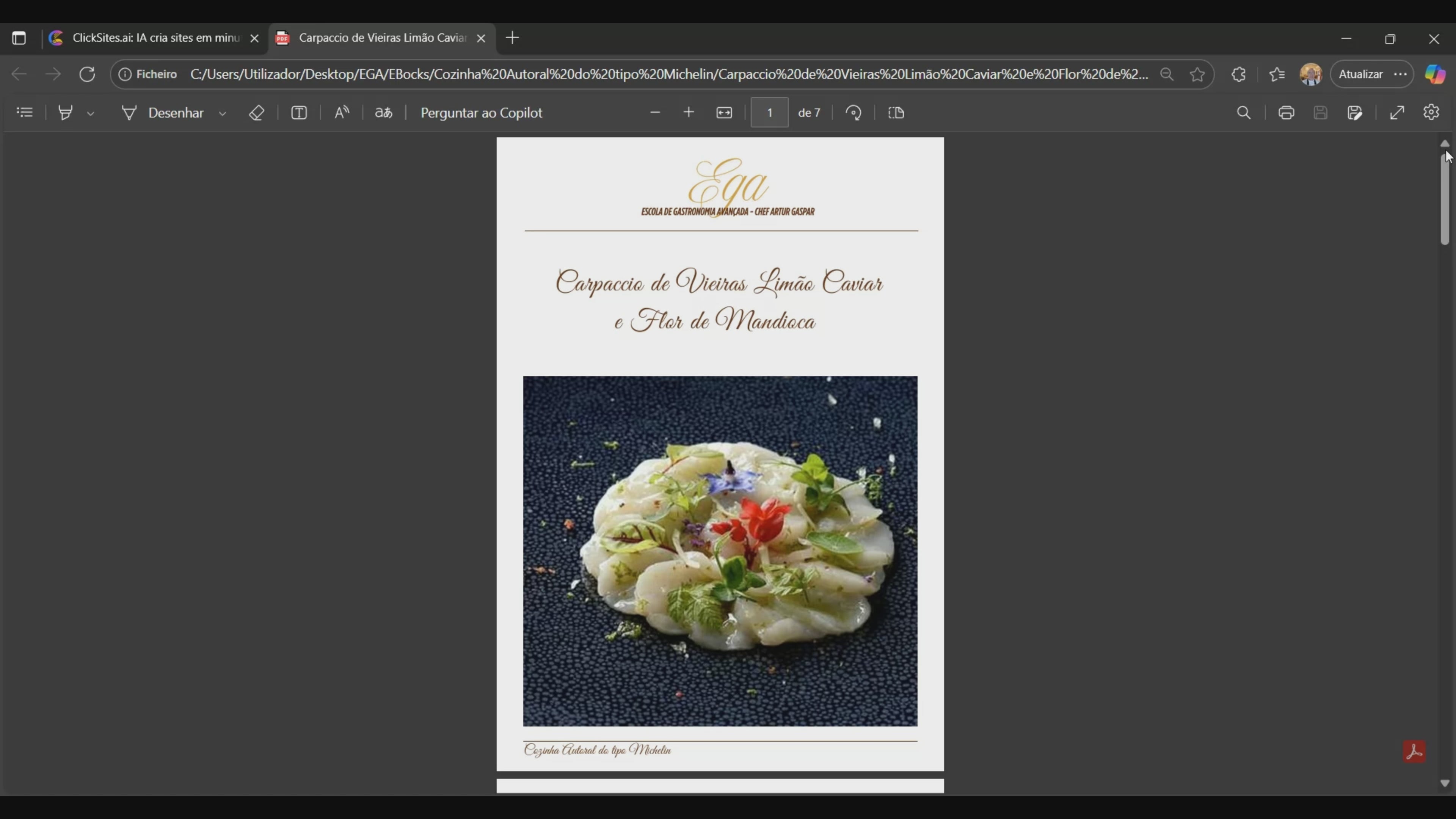 Carpaccio de Vieiras Limão Caviar e Flor de Mandioca