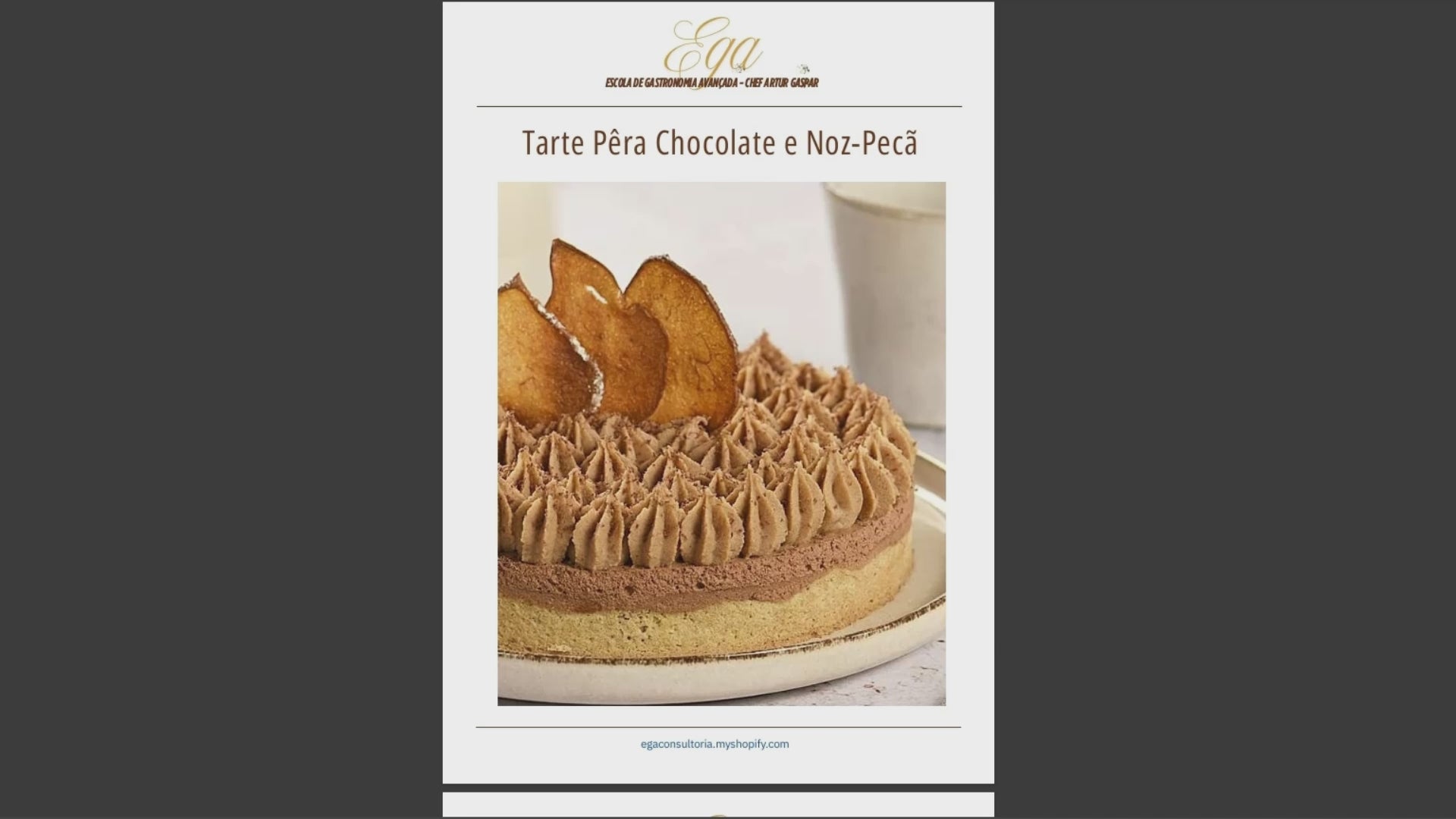 Tarte Pêra Chocolate e Noz-Pecã - 30 reais (BRL R$) corresponde a mais ou menos 5 €