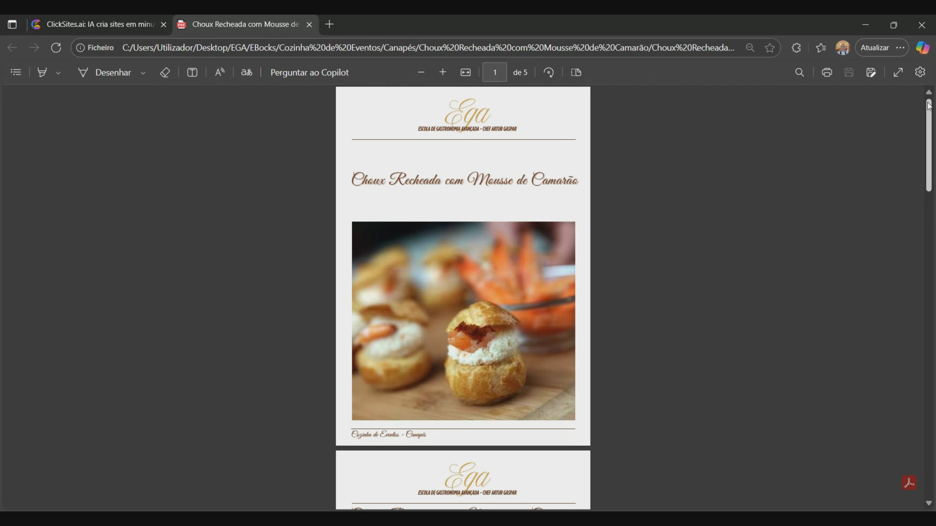 Choux Recheada com Mousse de Camarão