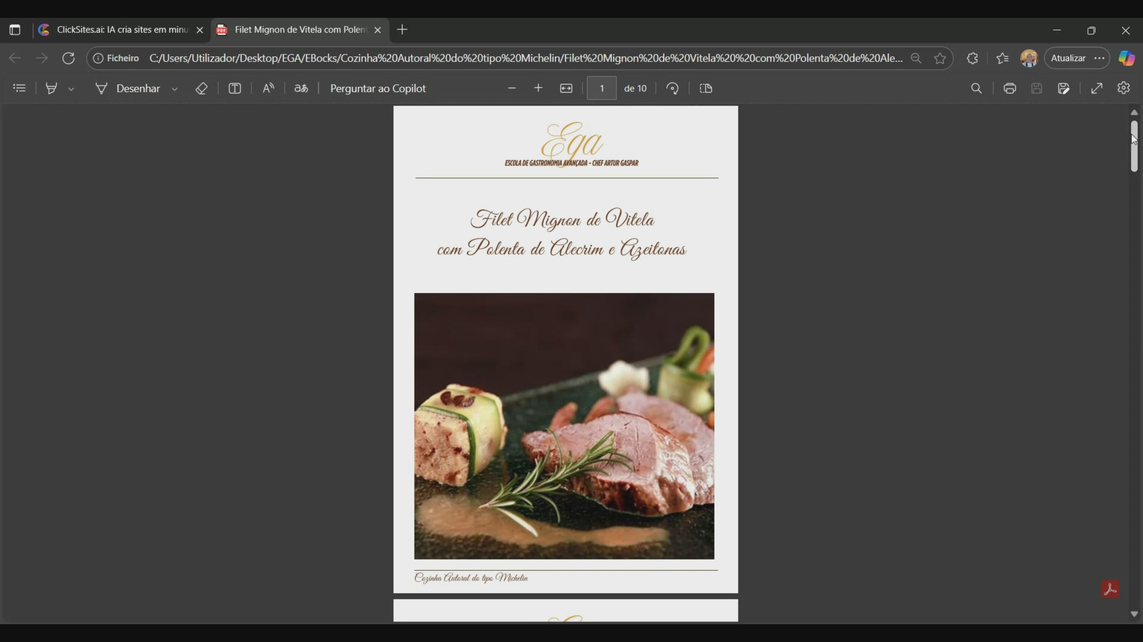 Filet Mignon de Vitela  com Polenta de Alecrim e Azeitonas