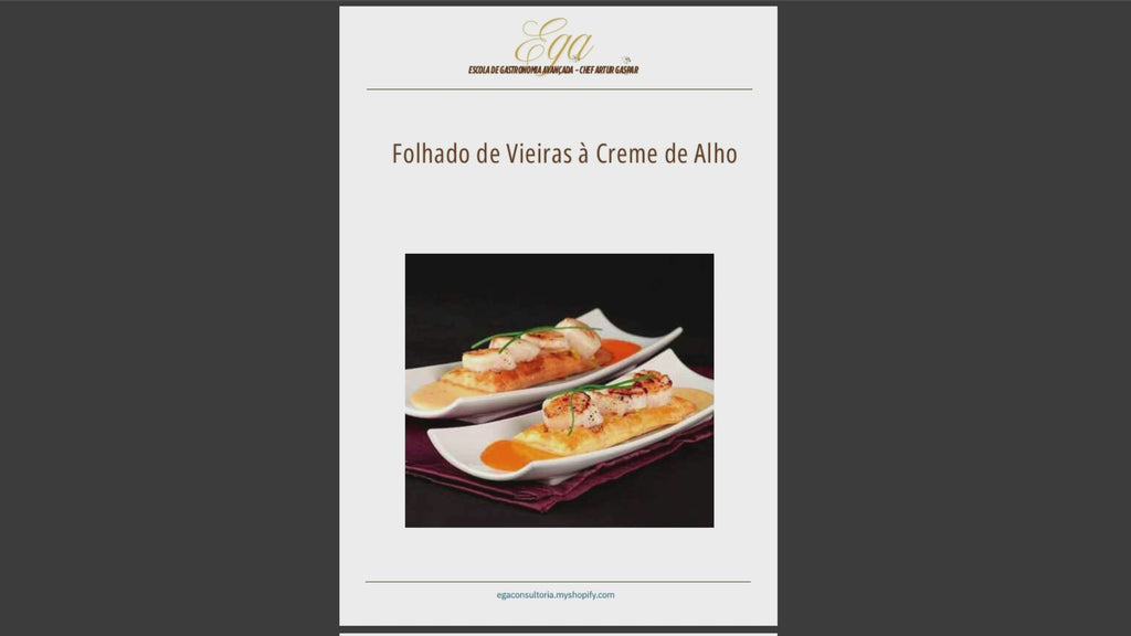 Folhado de Vieiras à Creme de Alho - 30 reais (BRL R$) corresponde a mais ou menos 5 €